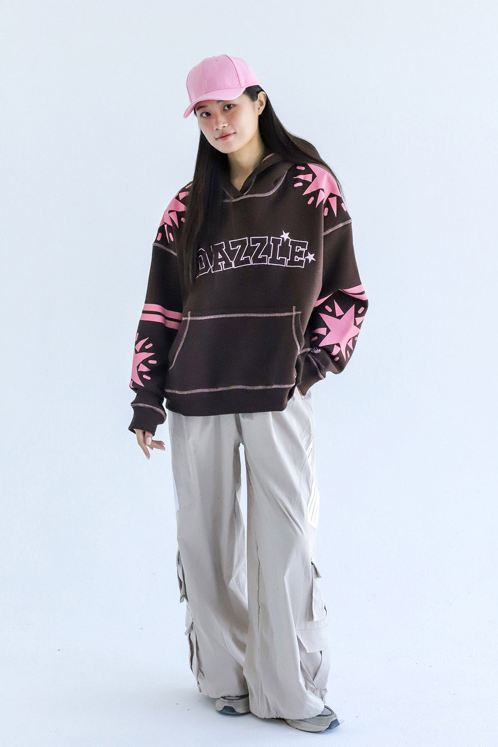 Dazzle Girl in brown-Oversized Fleeced Cotton Hoodie Beepz