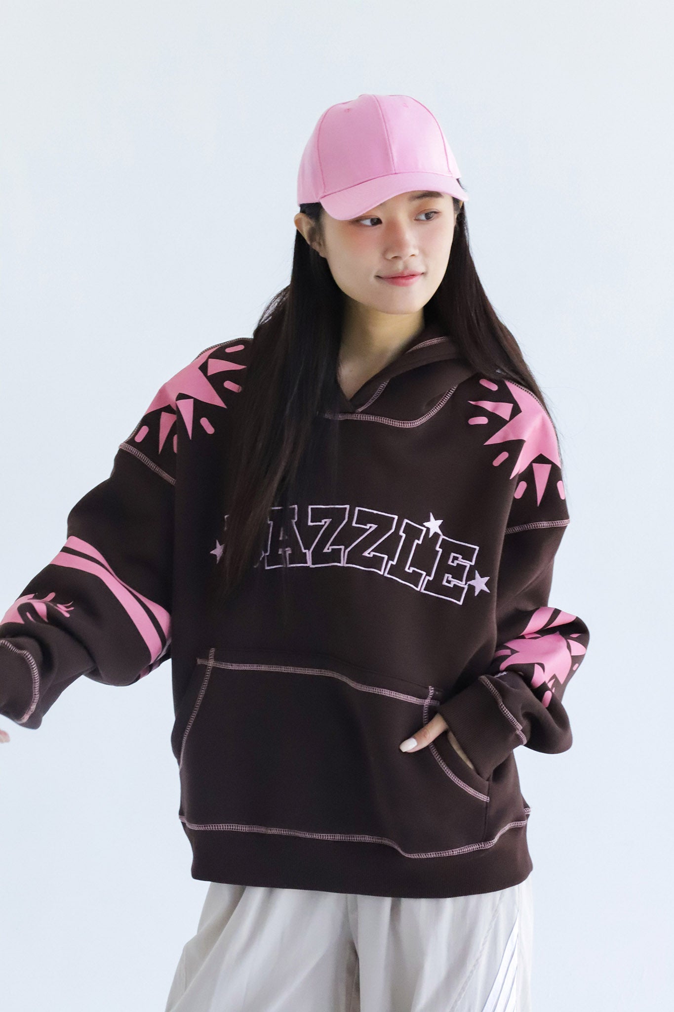 Dazzle Girl in brown-Oversized Fleeced Cotton Hoodie Beepz