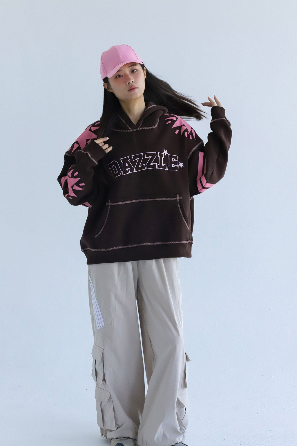 Dazzle Girl in brown-Oversized Fleeced Cotton Hoodie Beepz