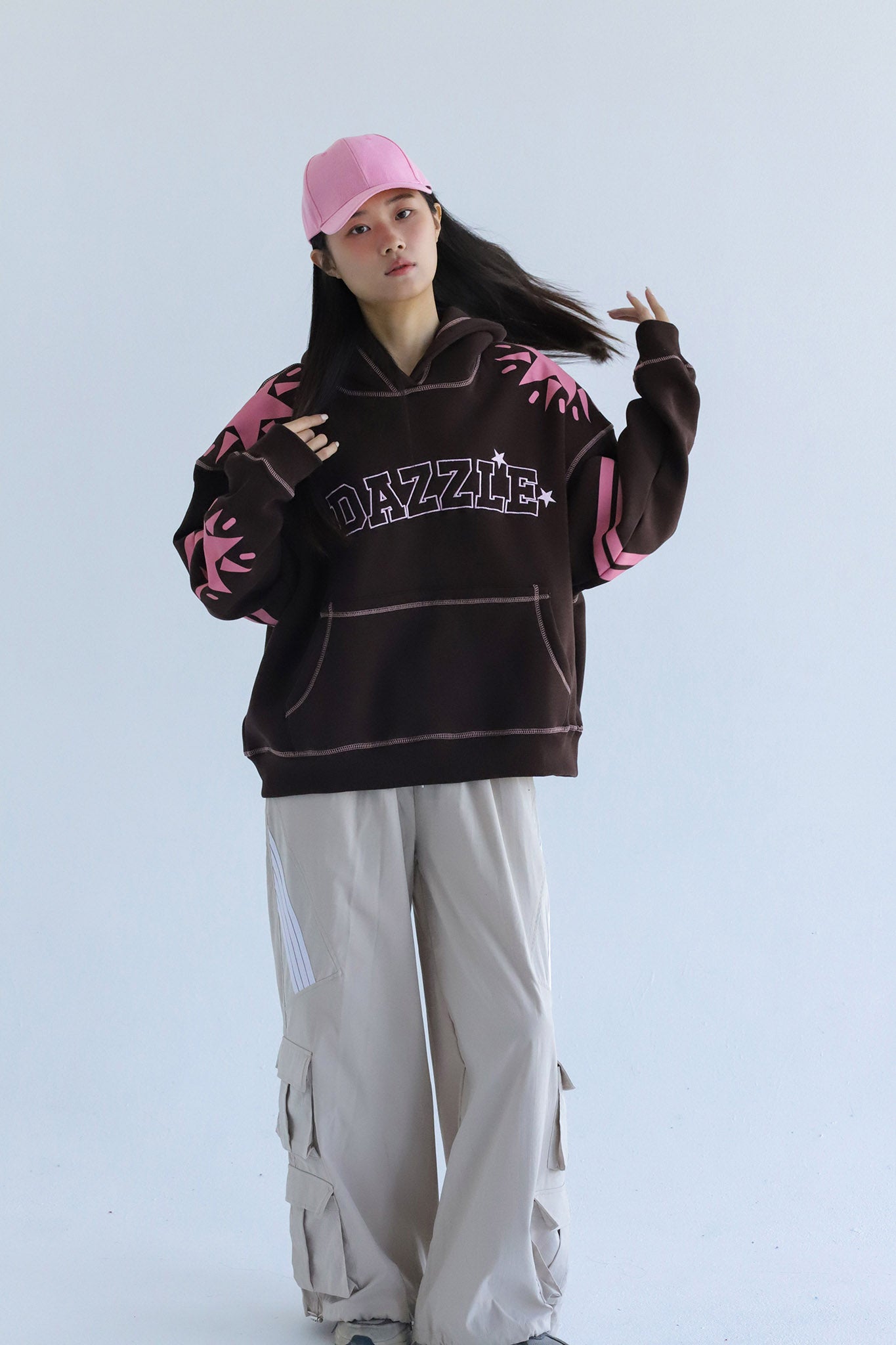 Dazzle Girl in brown-Oversized Fleeced Cotton Hoodie Beepz