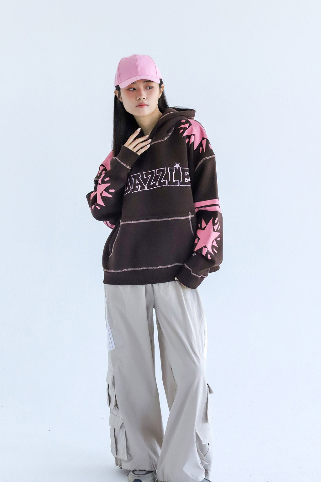 Dazzle Girl in brown-Oversized Fleeced Cotton Hoodie Beepz