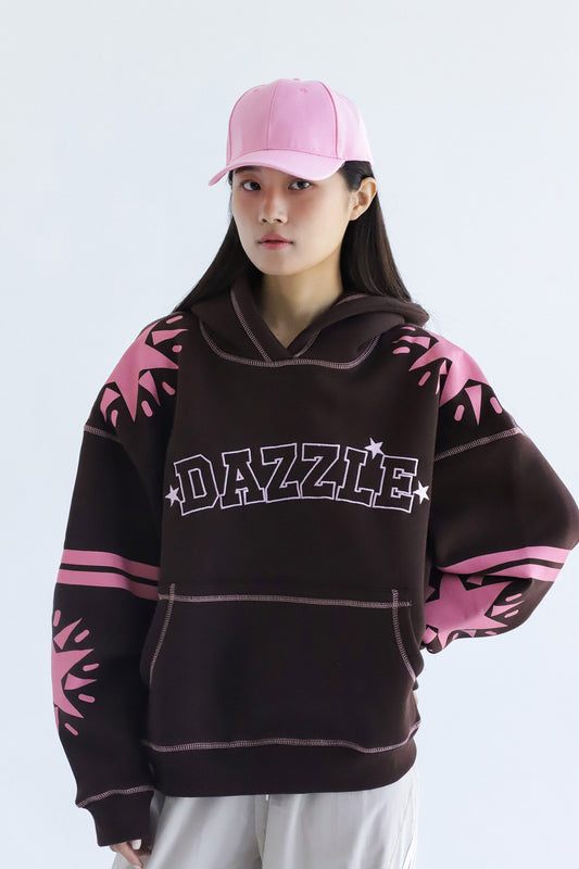 Dazzle Girl in brown-Oversized Fleeced Cotton Hoodie